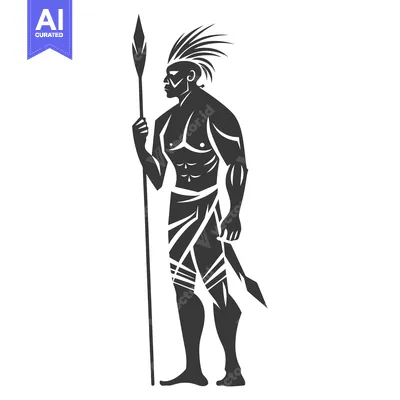 Silhouette of a Primitive Warrior Holding a Spear