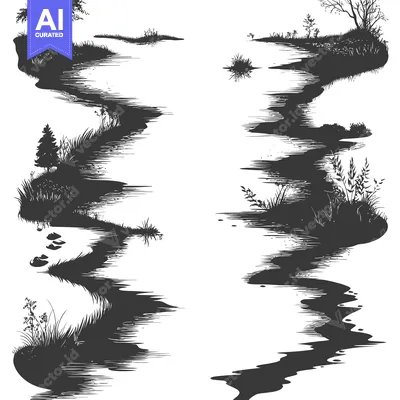 Silhouette of a River Flowing Through a Forested Landscape