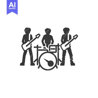 Silhouette of a Rock Band with Guitars and Drums