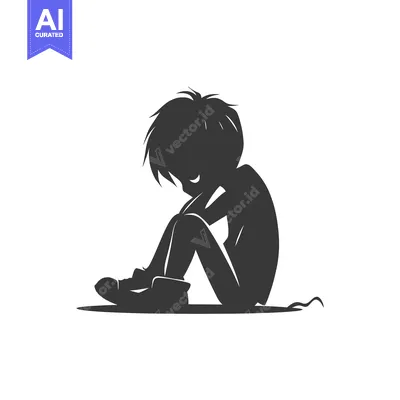 Silhouette of a Sad Boy Sitting with His Head Down