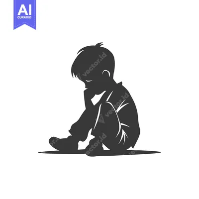 Silhouette of a Sad Boy Sitting with His Head Down