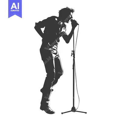 Silhouette of a Singer Performing with a Microphone