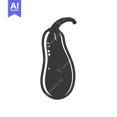 Silhouette of a Single Eggplant with a Curved Stem