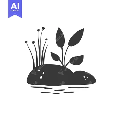 Premium design asset: Silhouette of a Small Island with Grass and Plants in Water