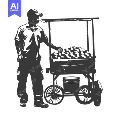 Aset desain premium: Silhouette of a Street Vendor Selling Fruit from a Cart
