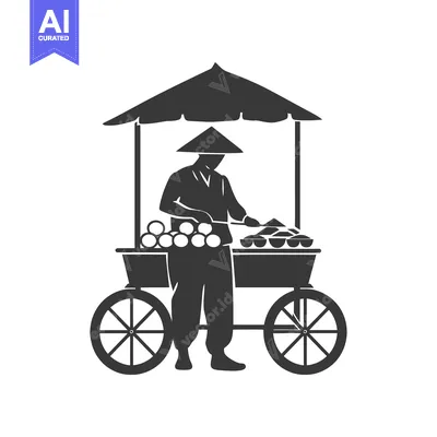 Aset premium populer: Silhouette of a Street Vendor Selling Fruit from a Cart