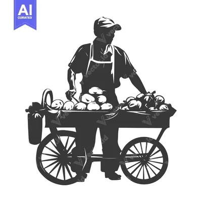 Aset premium populer: Silhouette of a Street Vendor Selling Produce from a Cart