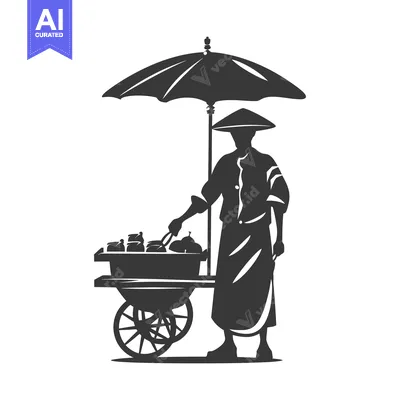 Popular premium asset: Silhouette of a Street Vendor with a Cart and Umbrella