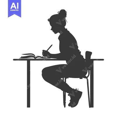 Popular premium asset: Silhouette of a Student Sitting at a Desk and Writing in a Notebook