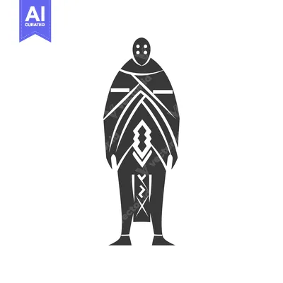 Silhouette of a stylized humanoid figure with geometric patterns