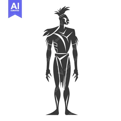 Aset desain premium: Silhouette of a stylized tribal warrior with feathered headwear