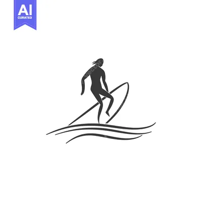 Aset desain premium: Silhouette of a Surfer Riding a Wave