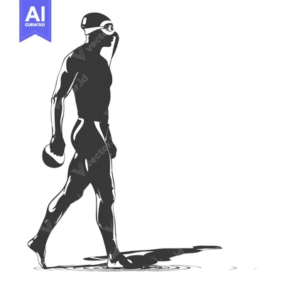 Silhouette of a swimmer walking out of the pool