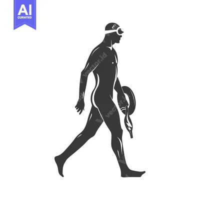 Silhouette of a swimmer walking with a float