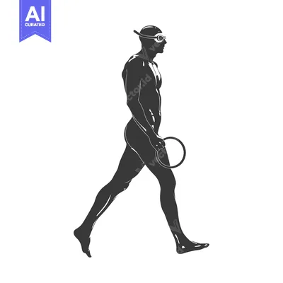Premium design asset: Silhouette of a swimmer walking with a kickboard