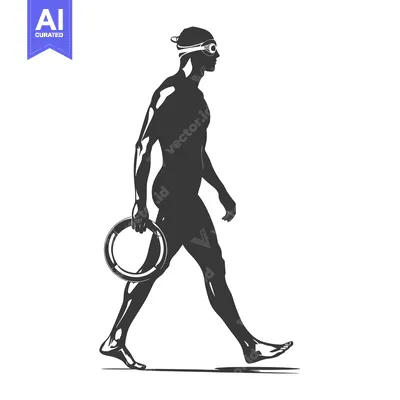 Silhouette of a swimmer walking with a life preserver