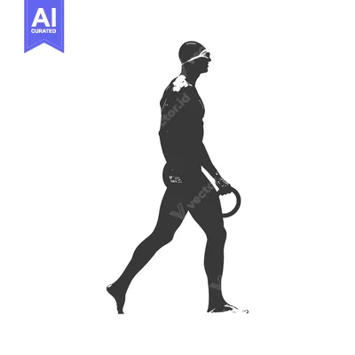 Popular premium asset: Silhouette of a swimmer walking with a ring buoy