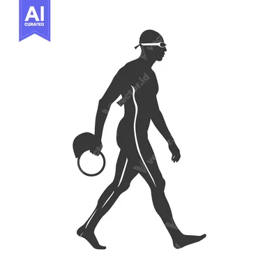 Aset premium populer: Silhouette of a swimmer walking with a swim cap and goggles