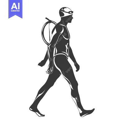 Aset desain premium: Silhouette of a Swimmer with a Snorkel Walking