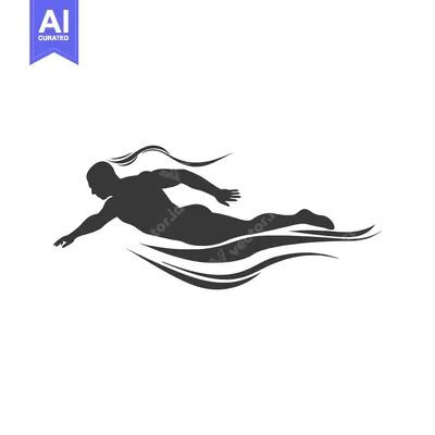 Silhouette of a swimmer with flowing water design