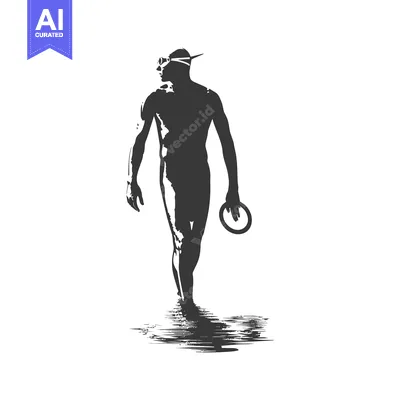Aset desain premium: Silhouette of a Swimmer with Goggles and a Ring