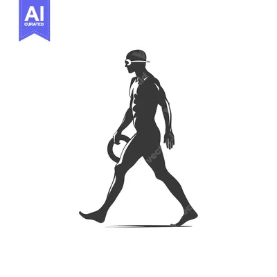 Silhouette of a Swimmer with Goggles and a Ring
