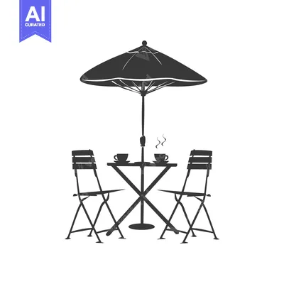 Aset desain premium: Silhouette of a Table and Two Chairs Under an Umbrella