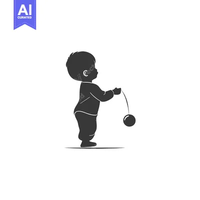 Aset premium populer: Silhouette of a Toddler Playing with a Ball on a String