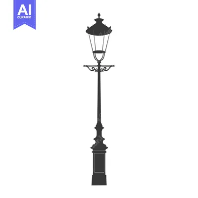 Aset desain premium: Silhouette of a Traditional Street Lamp with Ornate Design