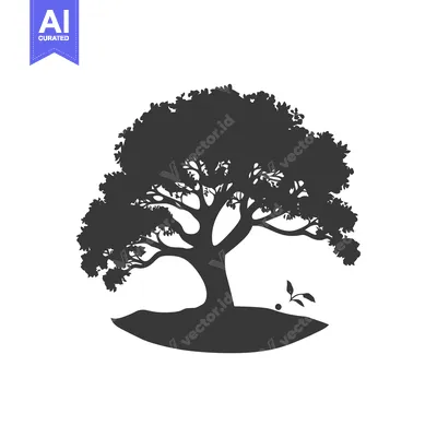 Aset desain premium: Silhouette of a Tree with a Sprout at its Base