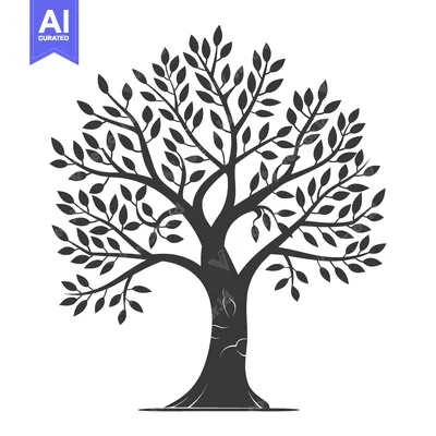 Aset desain premium: Silhouette of a Tree with Branches and Leaves