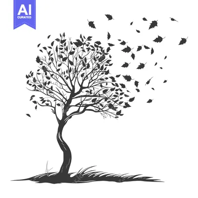 Aset premium populer: Silhouette of a Tree with Leaves Blowing in the Wind