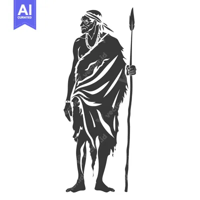 Silhouette of a Tribal Warrior Holding a Spear
