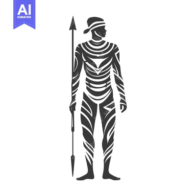 Silhouette of a tribal warrior holding a spear