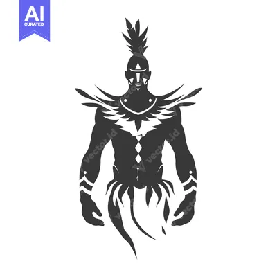 Silhouette of a Tribal Warrior with Feathered Headress and Body Armor