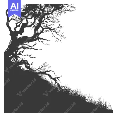 Popular premium asset: Silhouette of a Twisted Tree on a Hillside