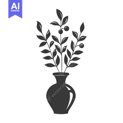 Aset premium populer: Silhouette of a Vase with a Bouquet of Leaves