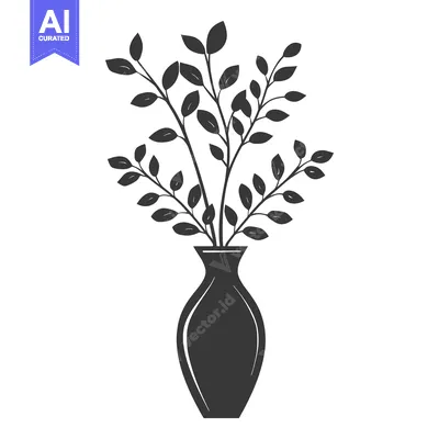 Aset desain premium: Silhouette of a vase with a bouquet of leaves
