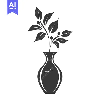 Popular premium asset: Silhouette of a vase with a leafy branch inside