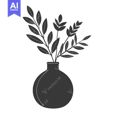 Aset desain premium: Silhouette of a vase with leafy branches