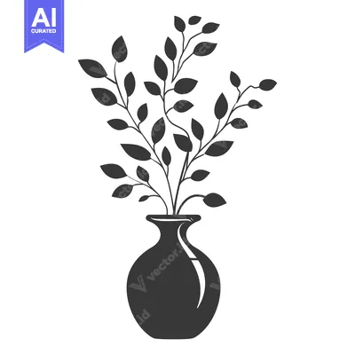 Popular premium asset: Silhouette of a vase with leafy stems inside