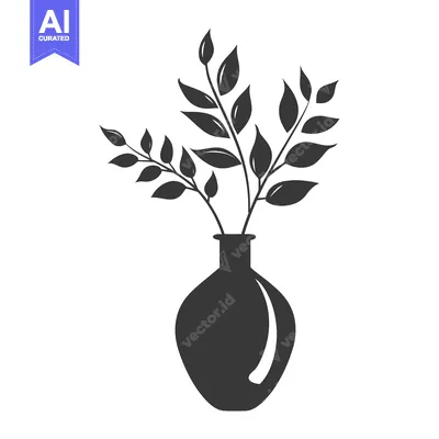 Aset desain premium: Silhouette of a vase with leaves