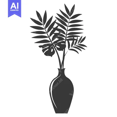 Premium design asset: Silhouette of a vase with three leafy branches