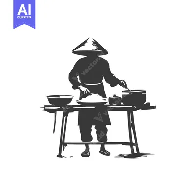 Popular premium asset: Silhouette of a Vietnamese Street Food Vendor Cooking