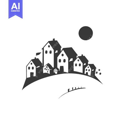 Aset premium populer: Silhouette of a Village with a Sun Overhead