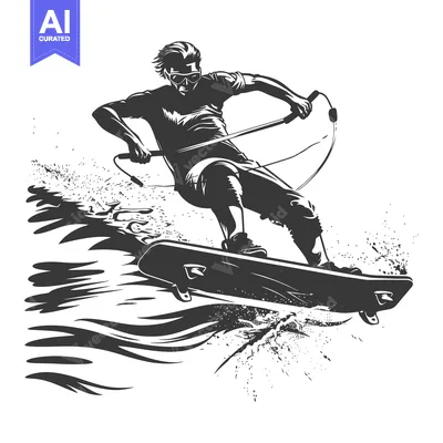Silhouette of a Wakeboarder Performing a Trick