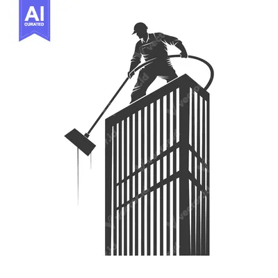 Premium design asset: Silhouette of a Window Cleaner on a Tall Building