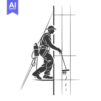 Silhouette of a Window Washer Cleaning a High-Rise Building