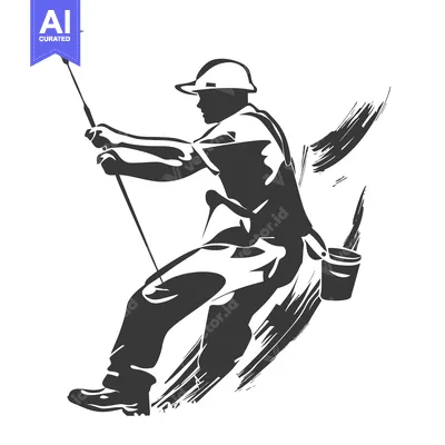 Aset desain premium: Silhouette of a Window Washer Descending a Building