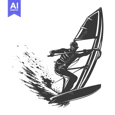 Silhouette of a Windsurfer on a Wave